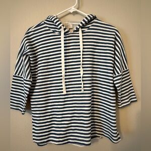 LOFT Navy and White Striped Hoodie